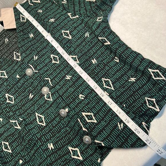 Vtg Banjo Button Down Shirt Sz Medium 90s Long Sleeve Green Black Cream Print - Picture 10 of 10